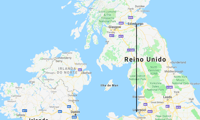 Mapa da viagem de trem de Liverpool a Edimburgo Mapa da viagem de trem de Liverpool a Edimburgo