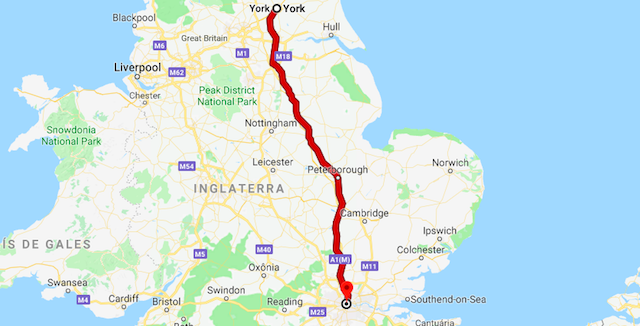 Mapa da viagem de trem de York a Londres Mapa da viagem de trem de York a Londres